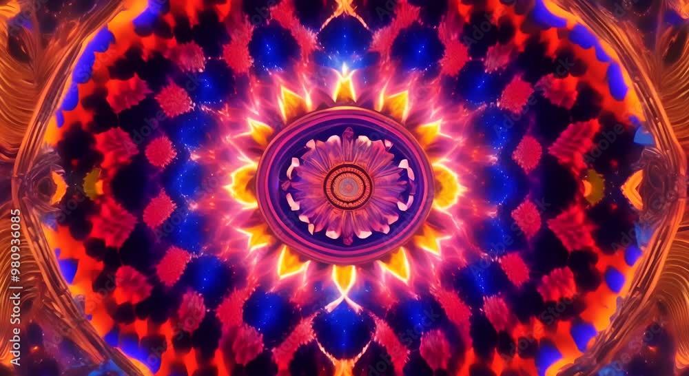 Poster 3d kaleidoscope mandala abstract background of trippy art psychedelic trance to open third eye with 