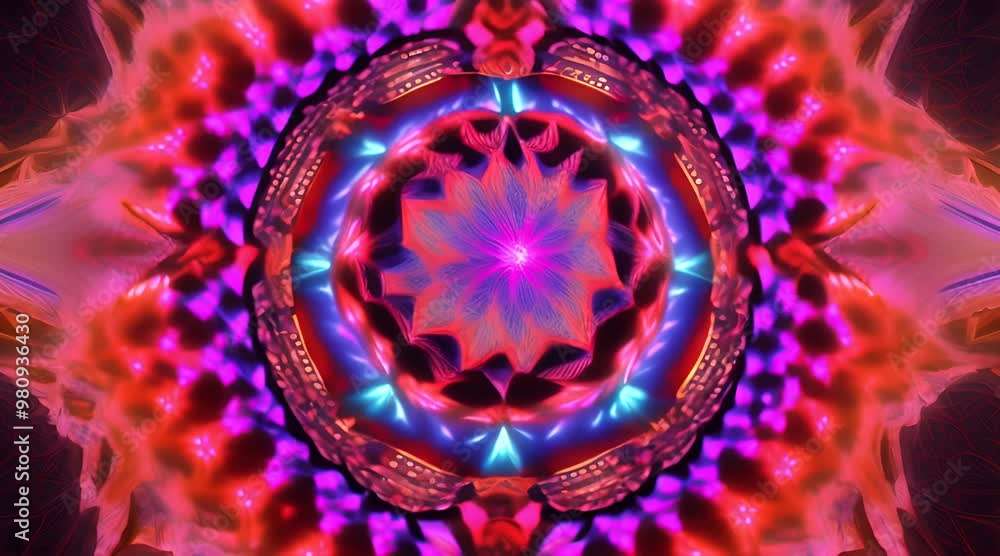 Poster 3d kaleidoscope mandala abstract background of trippy art psychedelic trance to open third eye with 