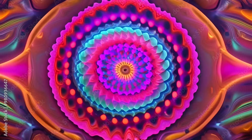Poster 3d kaleidoscope mandala abstract background of trippy art psychedelic trance to open third eye with 