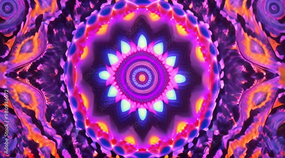 Poster 3d kaleidoscope mandala abstract background of trippy art psychedelic trance to open third eye with 