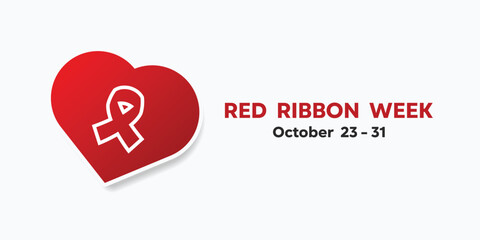 Red Ribbon Week. Ribbon and heart. Great for cards, banners, posters, social media and more. White background.