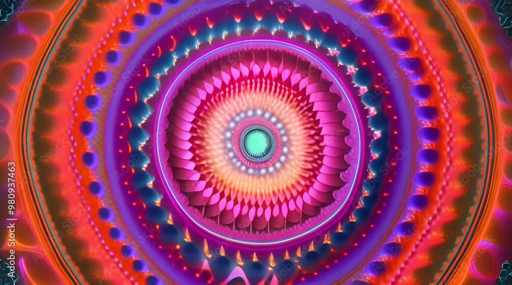 Poster 3d kaleidoscope mandala abstract background of trippy art psychedelic trance to open third eye with 