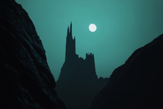 A dark Gothic castle in a deserted valley or a dead valley or some gray area in a gloomy mountainous region would make a perfect scary fairy tale background.