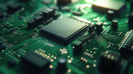 Fototapeta premium Close-up of Circuit Board with Microchip Details