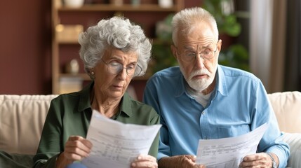 Concerned Seniors Reviewing Important Documents at Home