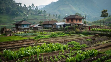 The rhythm of agricultural life is evident in the village fields.