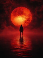 Silhouette of a Figure Against a Fiery Sunset