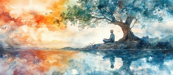 Tranquil Meditation by a Serene Water Landscape