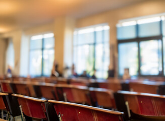 Classroom scene, auditorium scene, students and chairs