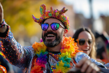 Festive LGBT Thanksgiving Parade with Community Spirit and Autumn Colors  