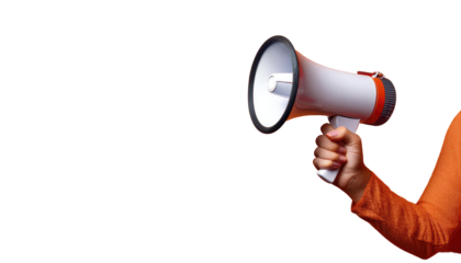 hand with megaphone on white background