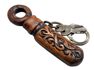 Stylish Key Chain with a Carved Wooden Handle.