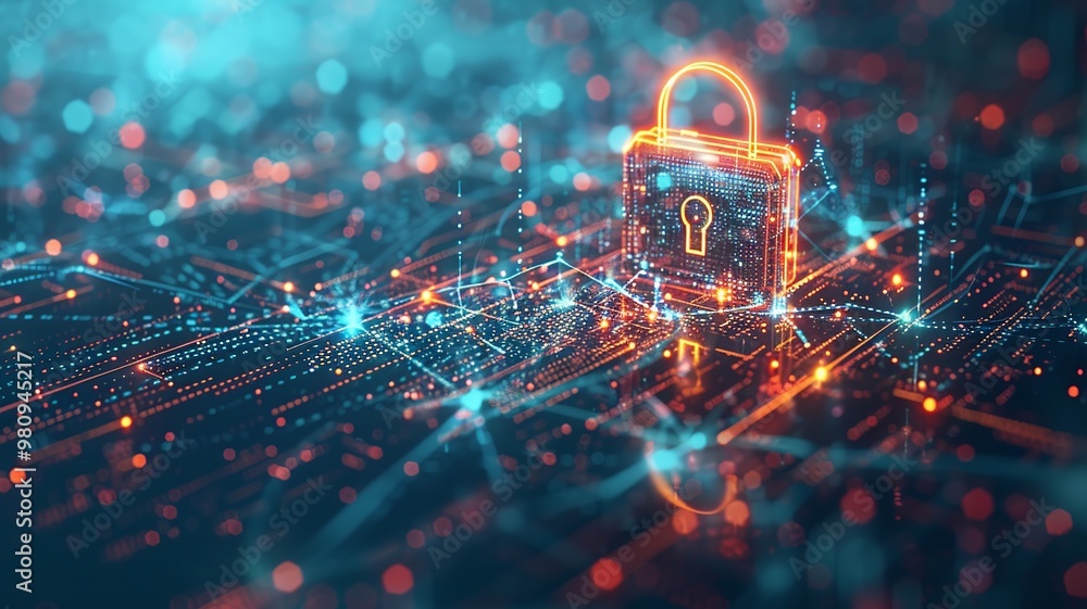 Aufkleber abstract illustration of a cyber security concept featuring a padlock encircled by intricate network