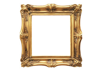 Golden picture frame. Transparent background, Isolated PNG.