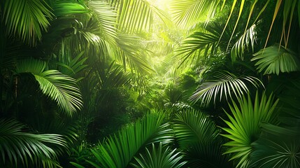 Lush green foliage in a vibrant tropical rainforest, showcasing rich biodiversity and natural beauty.