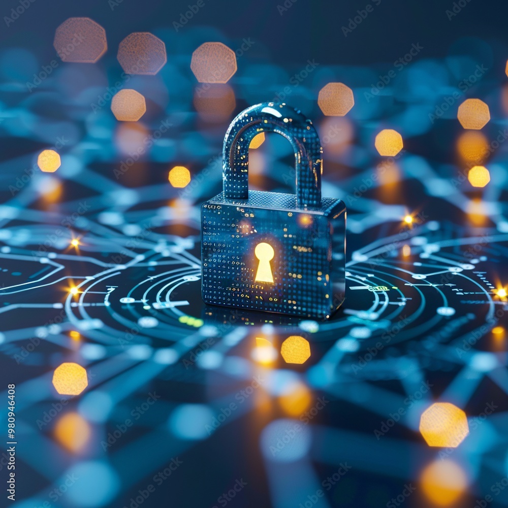 Aufkleber abstract illustration of a cyber security concept featuring a padlock encircled by intricate network