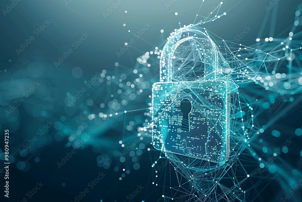Aufkleber abstract illustration of a cyber security concept featuring a padlock encircled by intricate network