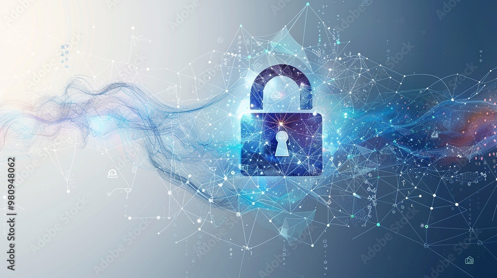 Aufkleber abstract illustration of a cyber security concept featuring a padlock encircled by intricate network
