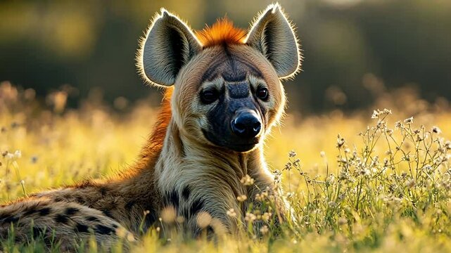 a hyena in the grassland footage