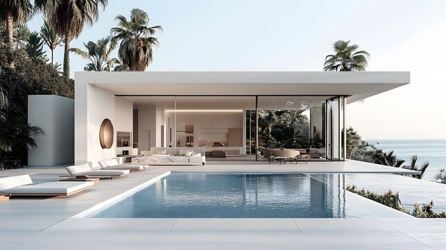 Luxurious modern directory layout with a minimalist design, displaying high-end real estate listings on a clean white background with ample white space for a professional look.