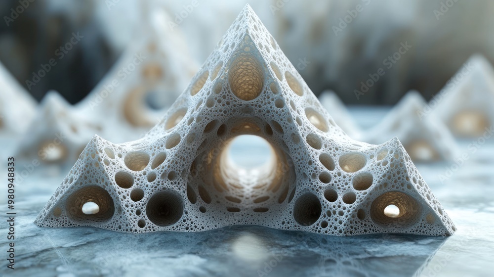 Poster abstract 3d structure resembling geometric forms with intricate details.