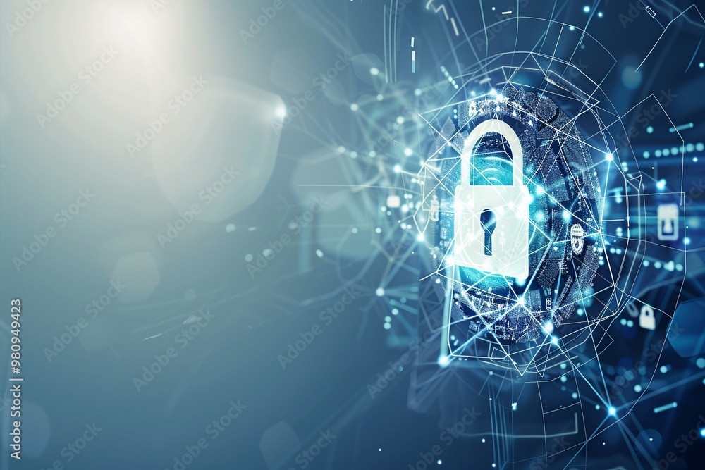 Aufkleber abstract illustration of a cyber security concept featuring a padlock encircled by intricate network
