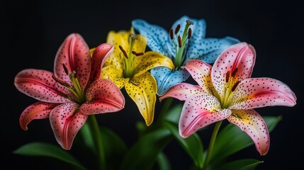 Vibrant Lilies in Bloom Against Dark Background