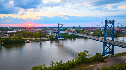 Aerial View of Toledo Anthony Wayne Bridge at Sunset