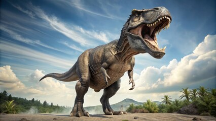 Obraz premium Fierce, majestic Tyrannosaurus Rex standing tall against a white background