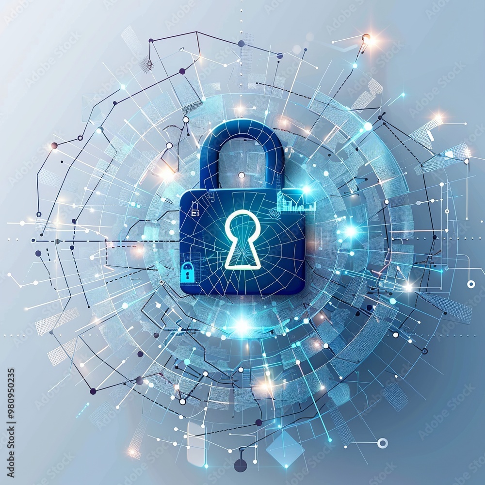 Aufkleber abstract illustration of a cyber security concept featuring a padlock encircled by intricate network
