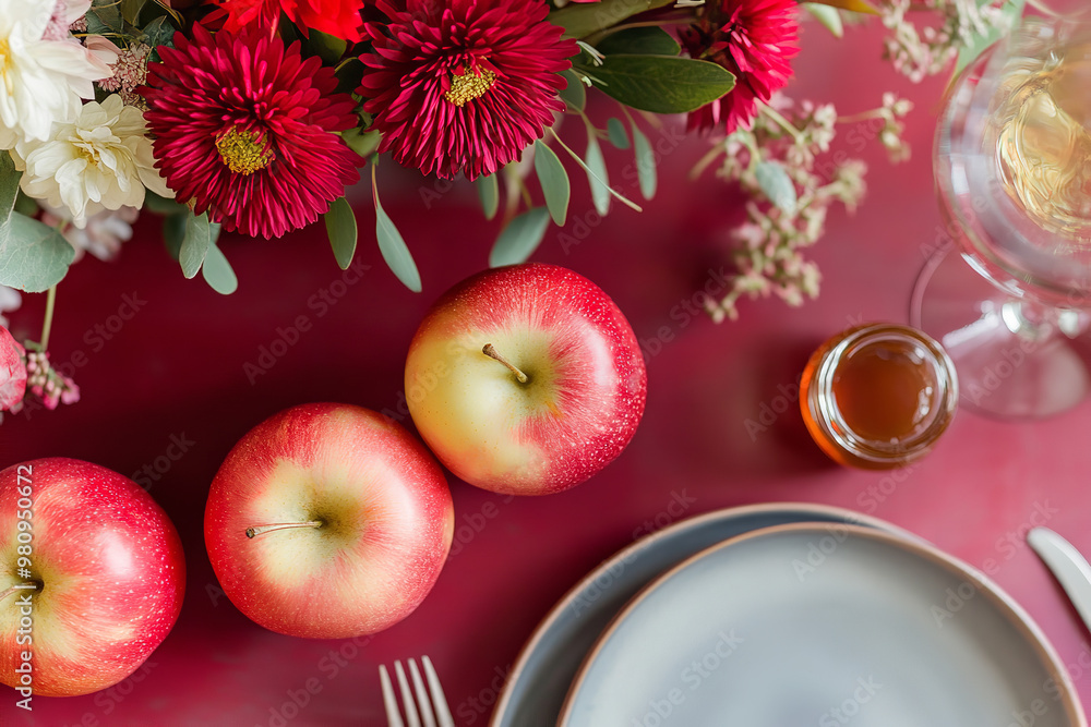 Poster Modern Rosh Hashanah Celebration with Apples and Honey  