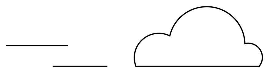 A black outlined cloud on a white background with clean lines. Ideal for weather apps, nature-themed projects, childrens books, educational material, and graphic design. Simple, modern design.