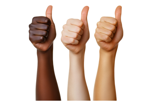 group of hands giving thumbs up. Transparent background, Isolated PNG.