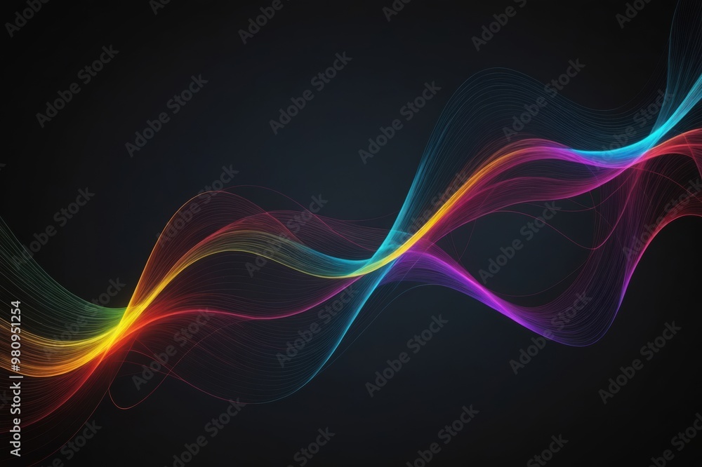 Wall mural abstract colorful light gradient line wave motion on dark tone background
