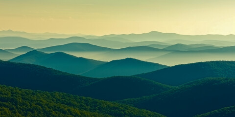 Fototapeta premium Beautifully Rolling Hills Landscape Shrouded in Early Morning Mist, Perfect for Nature Lovers