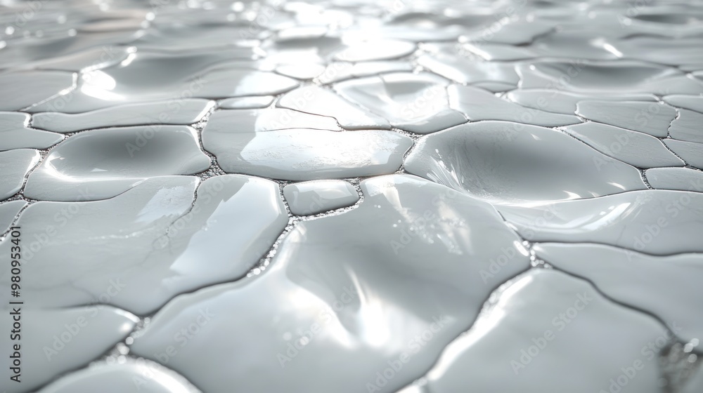 Aufkleber close-up of a textured, reflective surface with irregular patterns.