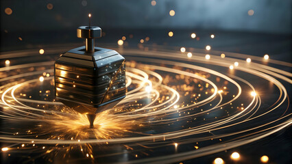 Vibrant 3D Spinning Dreidel with Glowing Light Streaks - Festive Digital Art Concept for E-commerce Banners