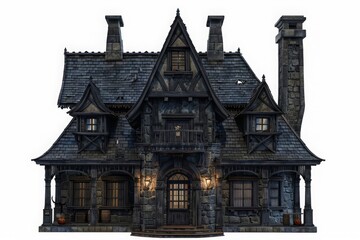 spooky dark halloween house isolated on white background, png, cut-out, clipping path