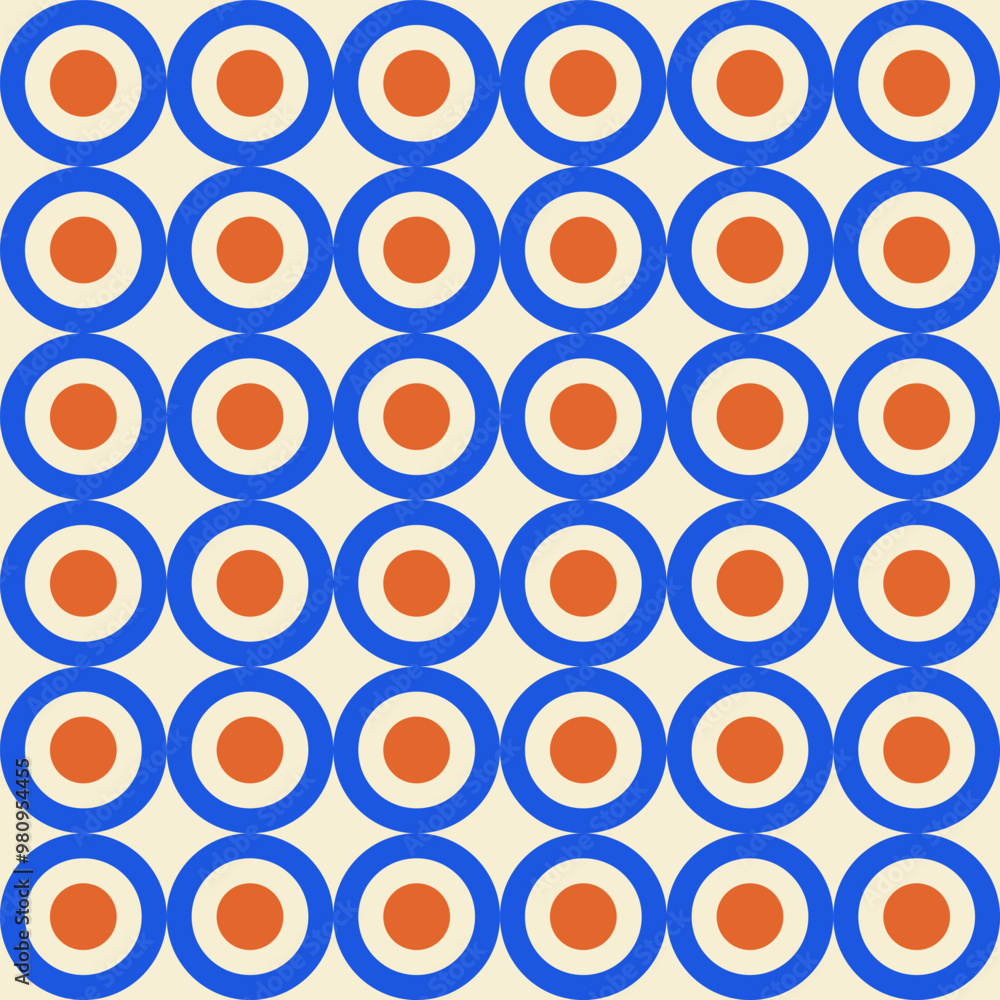 Poster retro aesthetic seamless pattern in style 60s, 70s. colorful circles or rings on a light background.