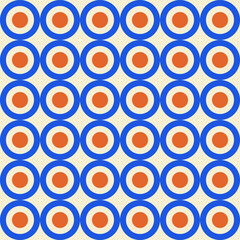 Retro aesthetic seamless pattern in style 60s, 70s. Colorful circles or rings on a light background. Geometric vector print.	