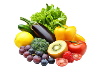 Healthy fruits and vegetables. Transparent background, Isolated PNG. © saba
