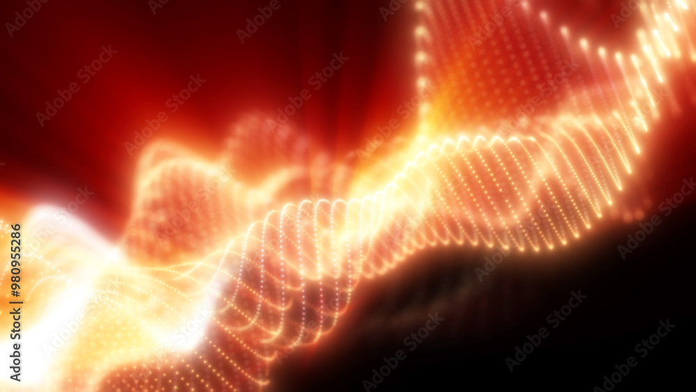 Poster glowing abstract waves of golden light flowing across a dark background, creating a dynamic and warm