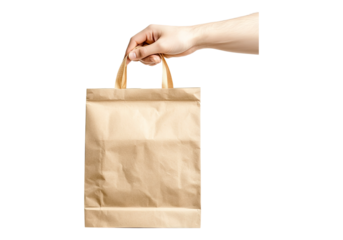 holding in hand brown clear empty blank craf. Transparent background, Isolated PNG.