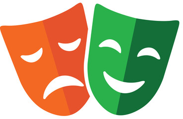 Comedy and Tragedy Masks, Comic and Tragic Vector Icon for Theater or Carnival, Masquerade Mask
