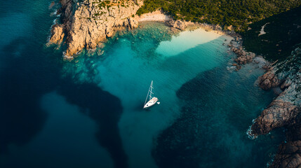 Obraz premium sailboat anchored in the mesmerizing, crystal-clear waters