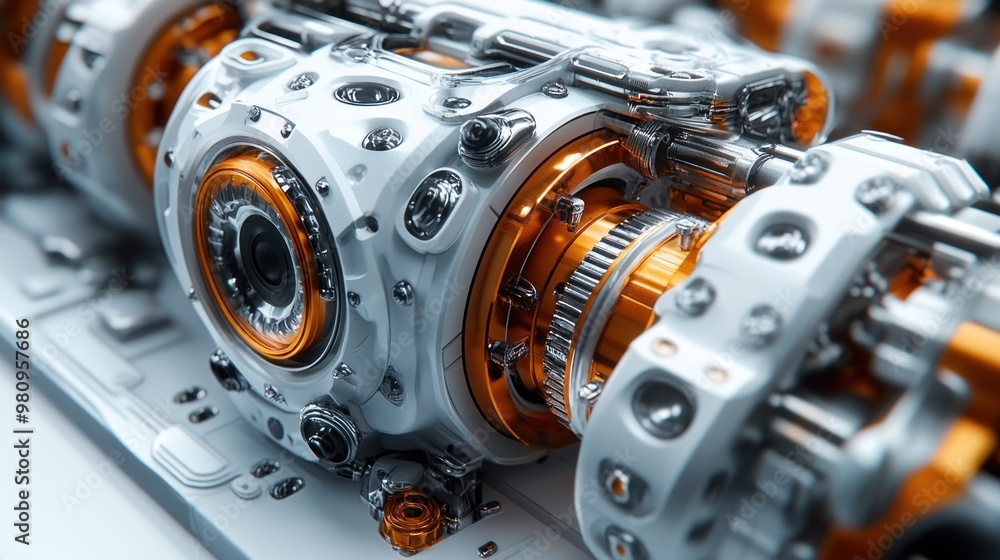 Poster close-up of a futuristic mechanical component with intricate details.