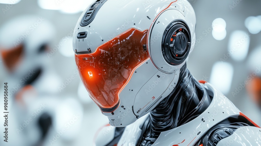 Aufkleber futuristic robot with a sleek design and glowing features.
