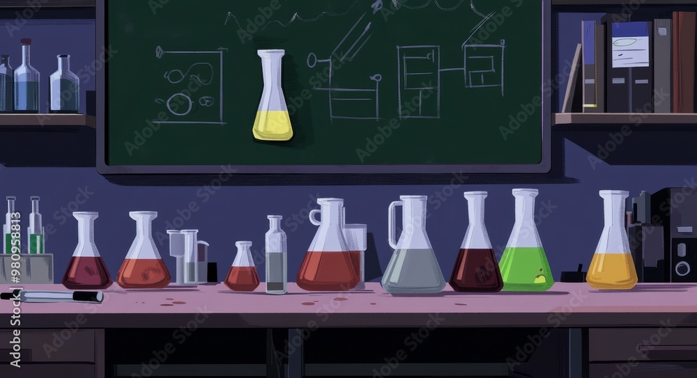 Poster the idea of an empty laboratory science concept is isolated in a modern flat graphic design.