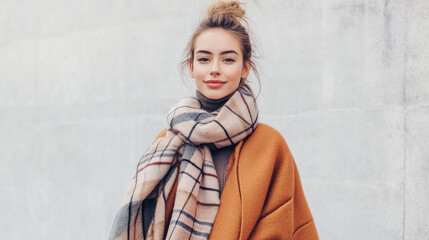 Naklejka premium Cute girl in a stylish autumn winter look.