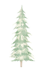 Watercolor green fir tree. Illustration of fir tree silhouette, green spot. Forest, peak nature, coniferous tree. Christmas and New Year design and decoration.